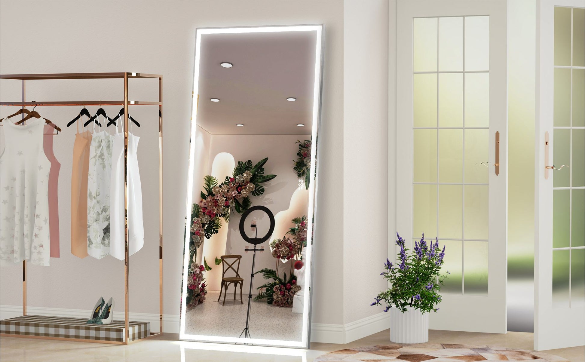72X32 inch Oversized LED Bathroom Mirror Wall Mounted Mirror with 3 Color Modes Aluminum Frame Wall Mirror Large Full Le image 15