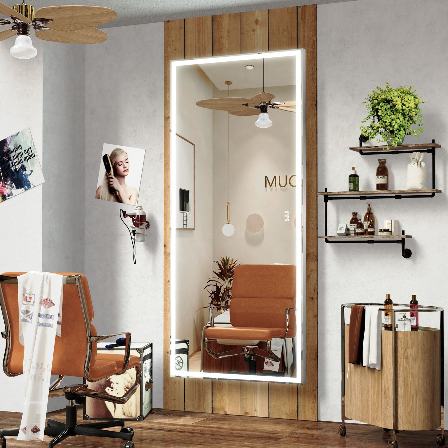 Oversized full length mirror with lights 3 color modes warm cool natural