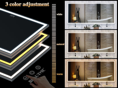 Dimmable LED bathroom mirror 72x32 inch smart control
