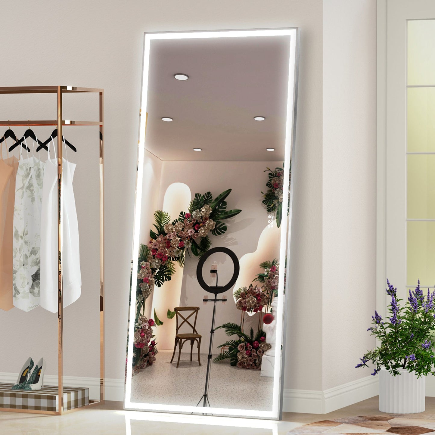 LED bathroom mirror 72x32 inch wall mounted with smart button control