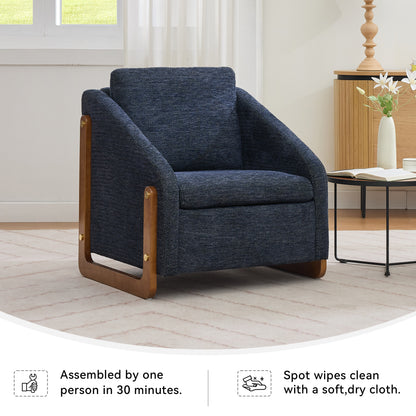 057-Set of 1 Chenille Fabric Modern Upholstered Armchair with Wooden Side Frame, Accent Leisure Chair with Cushioned Seat and Backrest for Living Room, Bedroom,Blue image 6