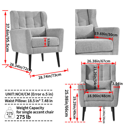 Modern Accent Chair,Chenille Arm Chairs for Living Room,Upholstered Mordern Armchair,Comfy Soft Padded Lounge Chair in Small Space, Bedroom, w/Pillow, Solid Wood Leg (Gray) image 5