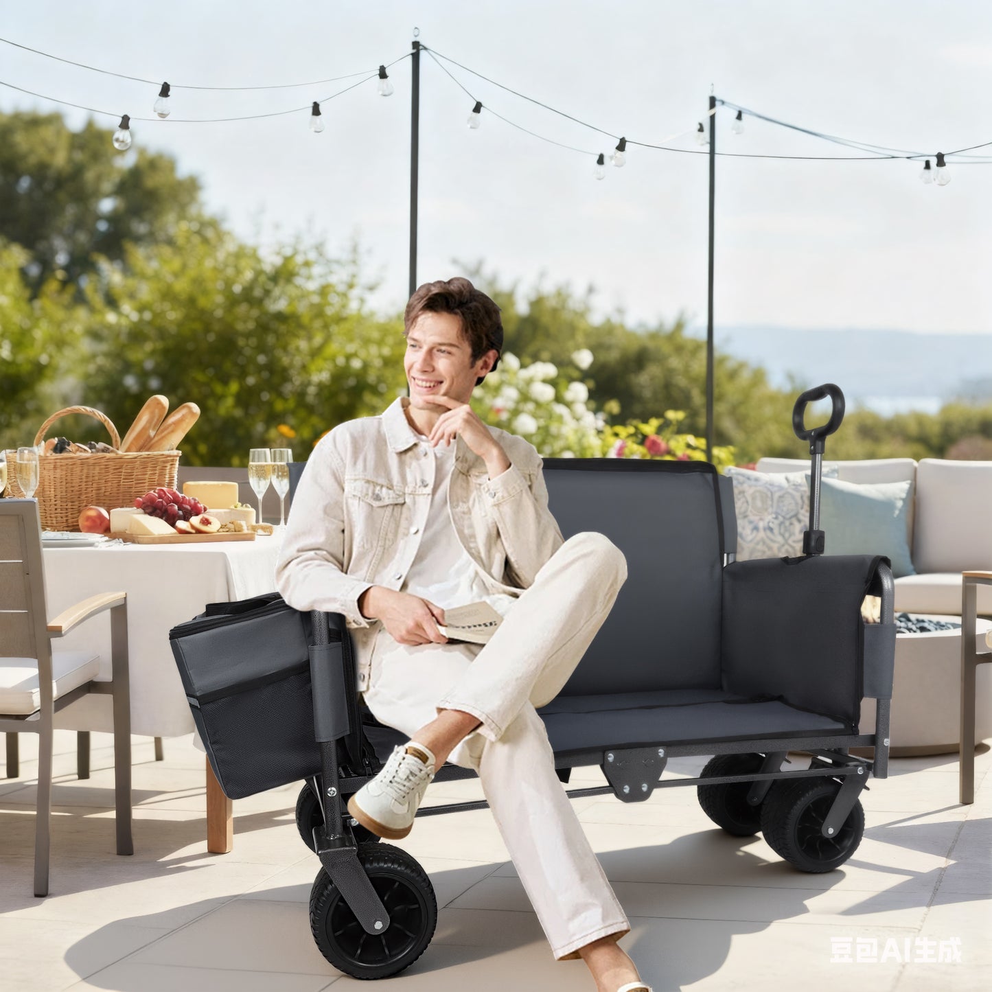 3-in-1 Folding Wagon Cart with Bench Seat & Storage patent protection - Includes 1 ice pack, 500lbs Heavy-Duty Utility Wagon, 180L Capacity All-Terrain Wheels for Camping, Beach, Sports, Garden, gray image 8