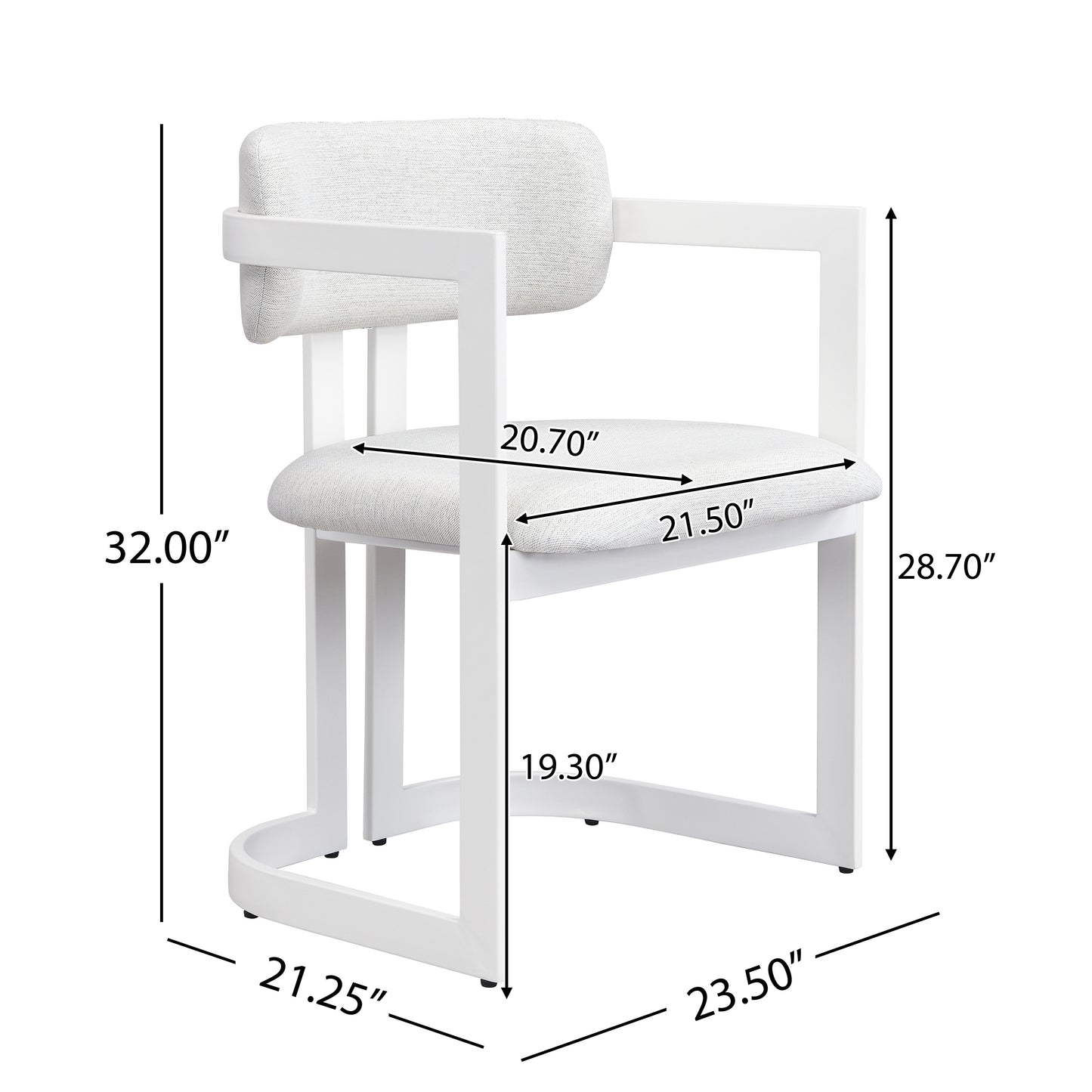 Upholstered Dining Chairs Set of 2, Fabric Armchairs with Beige Seating White Metal Frame, 265 LBS Weight Capacity image 5