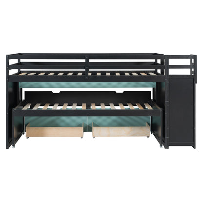 Twin XL Loft Bed with Pull-Out Desk and Twin Trundle, Multi-Functional Bunk Bed with 2 Storage Drawers and Storage Steps, Space-Saving Gaming & Workstation Bedframe, Black+Blue image 9