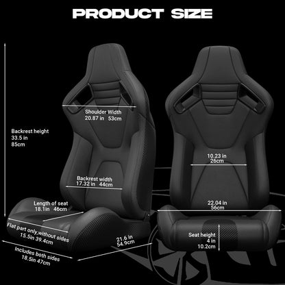 2PC New Universal Bucket Racing Seats Black Stitch Black PVC Leather Reclinable Carbon Look Leather Back With Adjustor Slider(Not Including Seat Bracket) 1 box of 2 pieces image 10