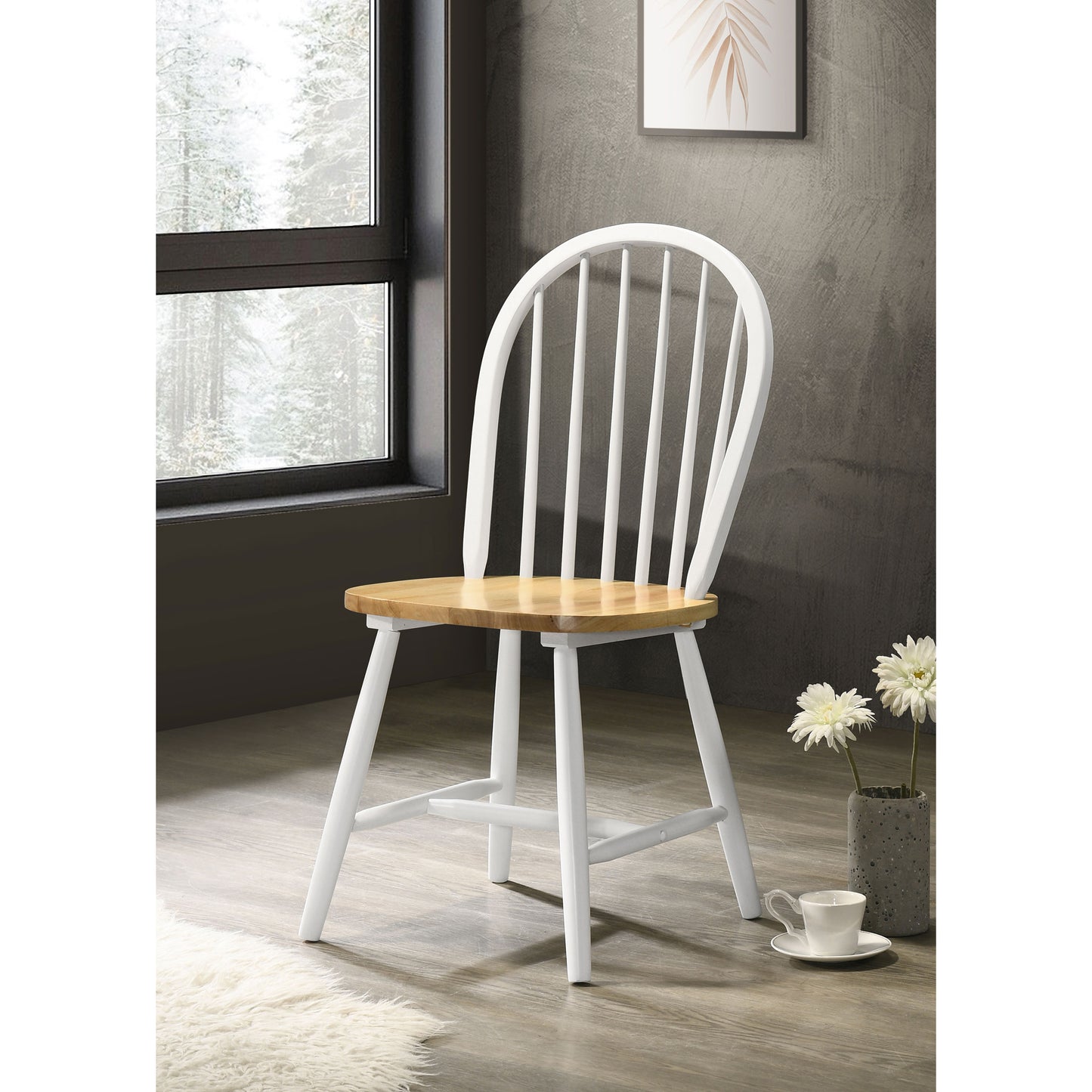 Natural Brown and White Spindle Back Side Chairs (Set of 4) image 1