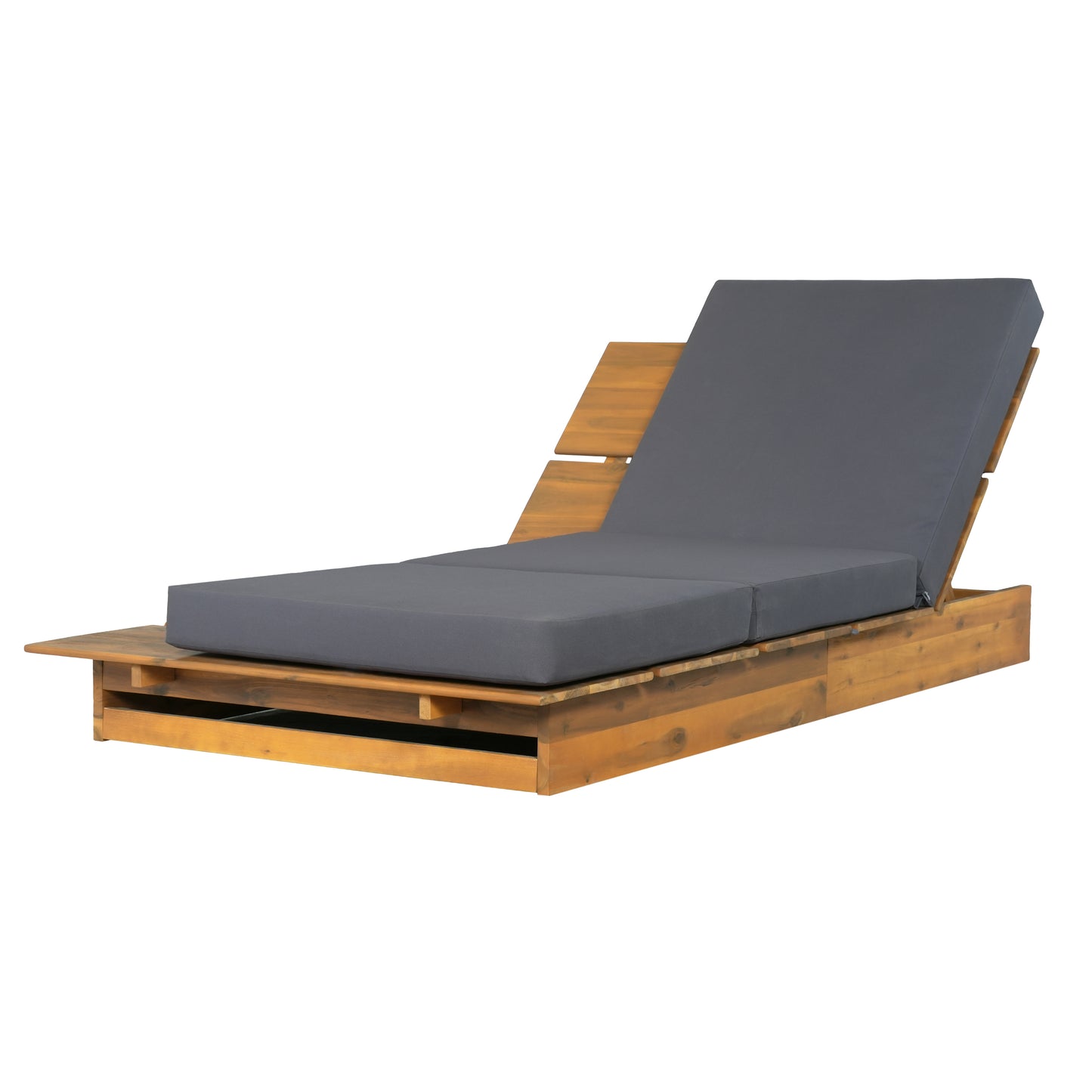 Acacia Wood Chaise Lounge with 4" Thick 3-Fold Dark Gray Movable Cushion – Wide Teak Finish Patio Lounger, 3-Position Recliner, 400 lbs Capacity image 11