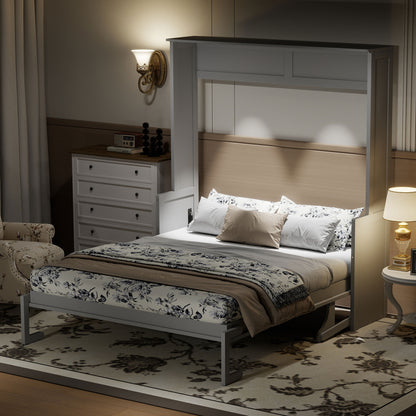 Queen Size Murphy Bed with Desk,LED Lights and USB Charging Station,Gray image 3