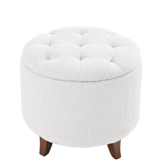 Round Ottoman storage stool with Cover Lid,Decorate the living room and bedroom with round teddy fleece storage Ottoman (White)