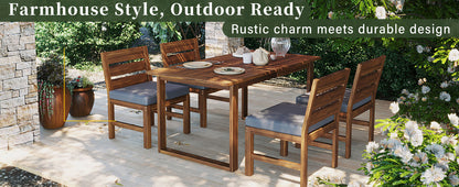 U_STYLE Farmhouse 5-Piece Outdoor Patio Dining Set with Adjustable Legs,Acacia Wood Dinning Set for 4,Suitable for Backyard, Garden, or Deck image 3