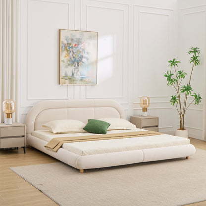 King Size,Modern Curved Upholstered Low Profile Platform Bed with Rounded Headboard(Velvet,Beige) image 2