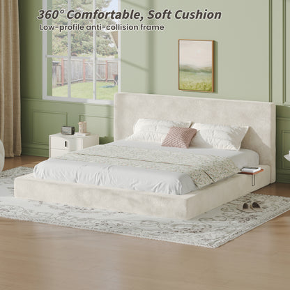 AirFrame King Bed Frame with adjustable Sliding Side Table, 8.7'' Cloud Upholstered Sponge Cushion, Easy Assembly (Off-White). image 3