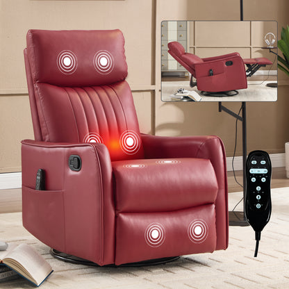 Red Faux Leather Heat Massage Manual Recliner Chair with Rocker and Swivel for Living Room image 1