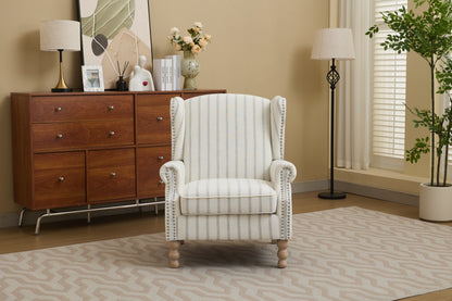 Modern Accent Chair with Retro Wood Legs, Comfy Upholstered Armchair, Floral Design Single Sofa Chair for Living Room Bedroom Office - Stripe image 2