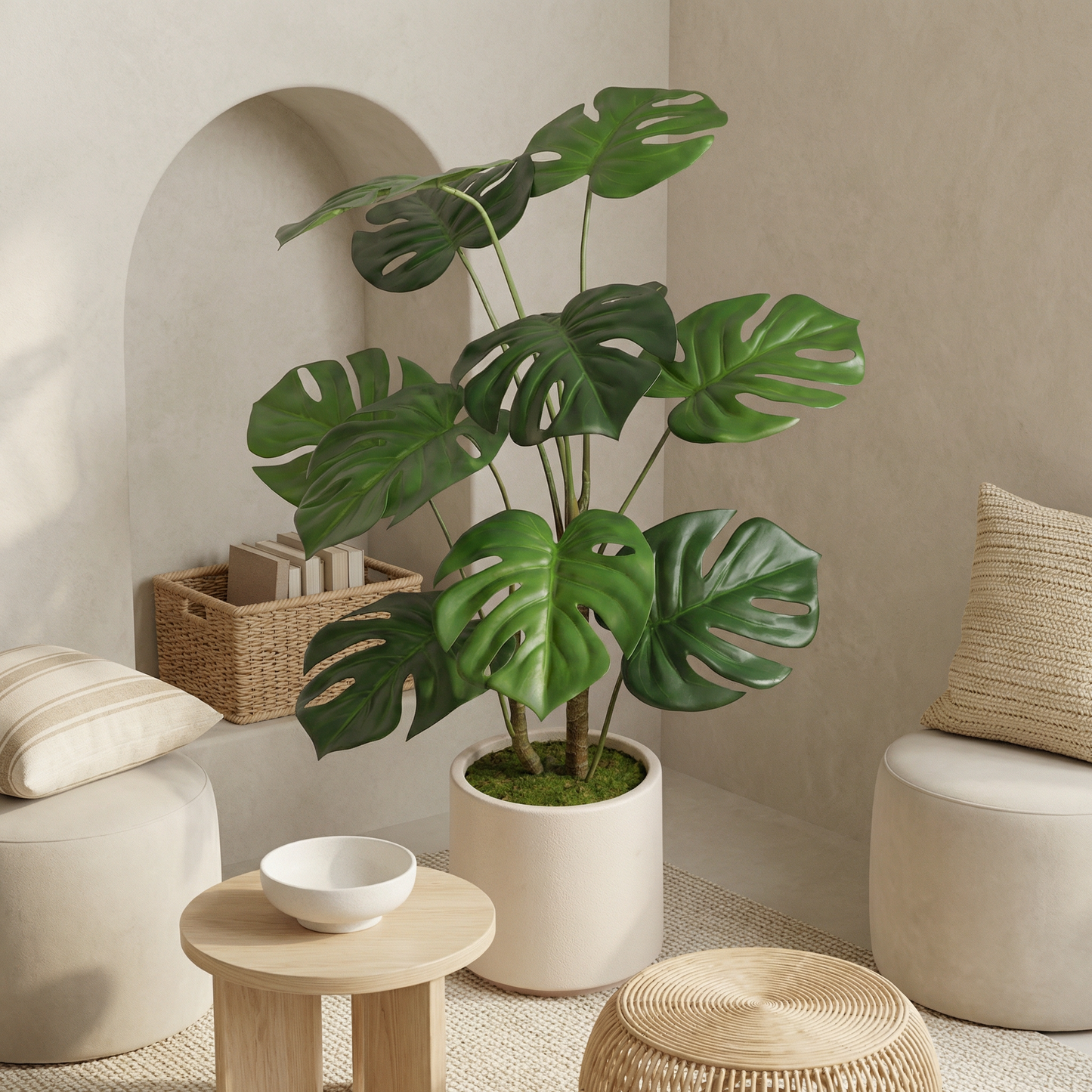 30'' Artificial Monstera Deliciosa Plant with White Pot, 2 pcs / set image 4
