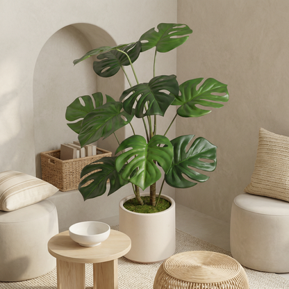 30'' Artificial Monstera Deliciosa Plant with White Pot, 2 pcs / set image 4