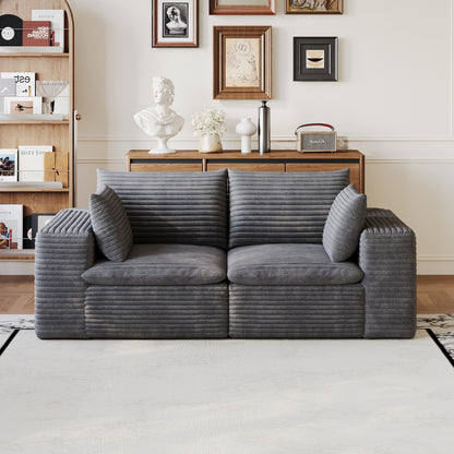 71" Cloud Sofa,Corduroy Fabric,Deep Seat Couches,Double-layer design,Removable Cushion,No Assembly, DIY Combination for Living room, Bedroom,Conference room,Apartment,Dark Grey image 4