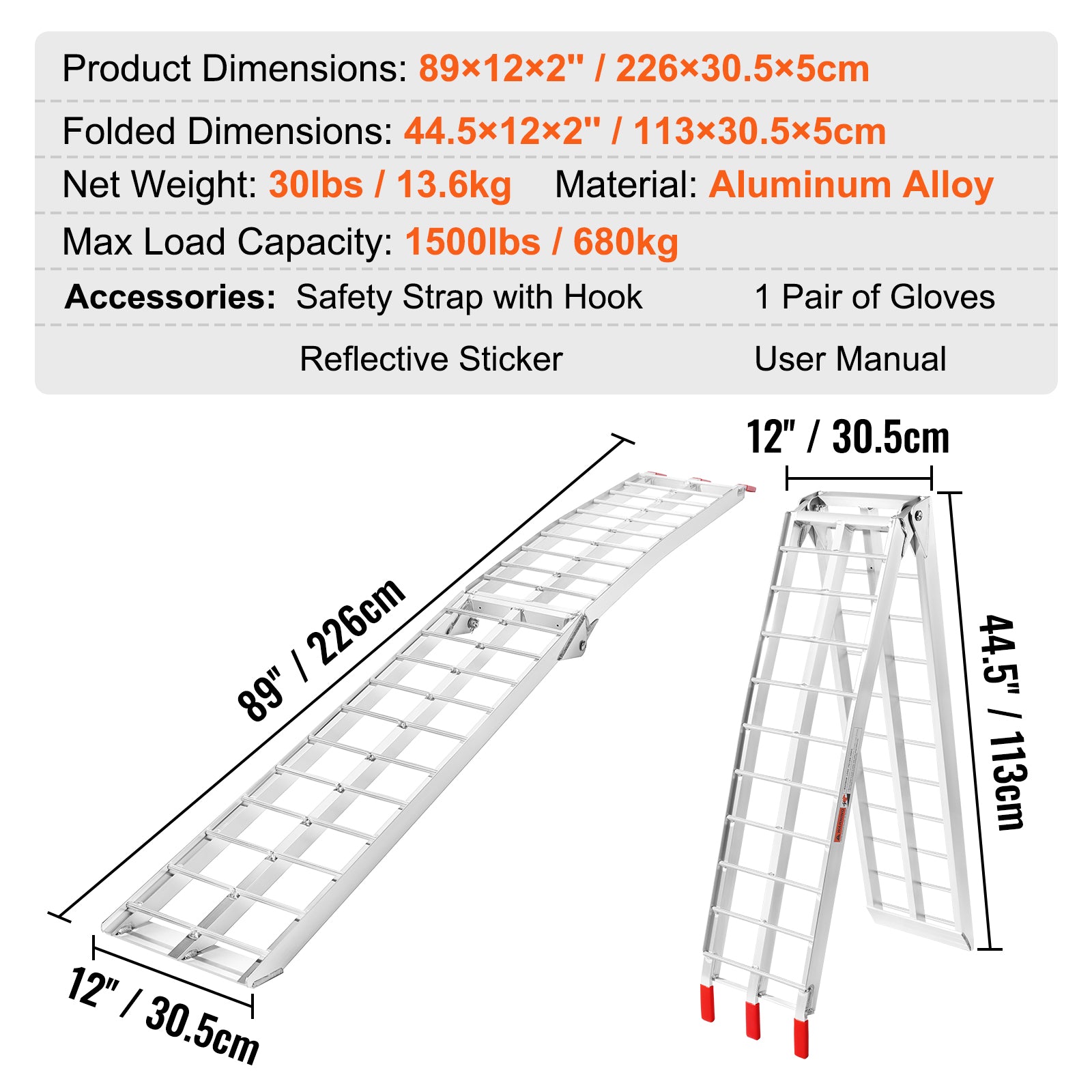 Aluminum Ramp 1500 LBS Foldable Loading Ramps for Pickup Trucks Bed 2 PCS image 2