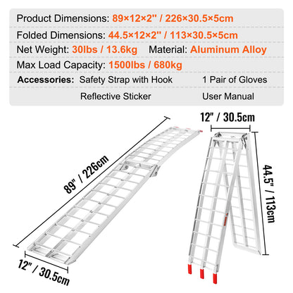 Aluminum Ramp 1500 LBS Foldable Loading Ramps for Pickup Trucks Bed 2 PCS image 2