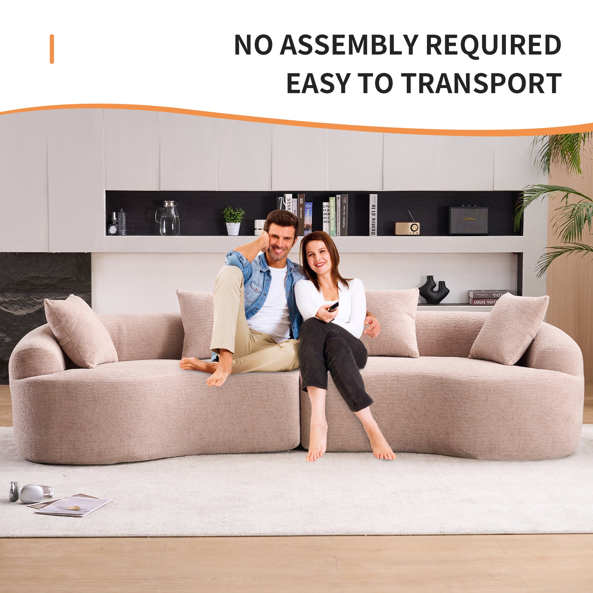 LY-025 Modular Sleeper Sectional Sofa, 4-Seater with Wood Grain Chenille Fabric, Warm Beige Convertible Sofa Bed, 30D High-Density Sponge Couch for Apartment & Living Room image 3