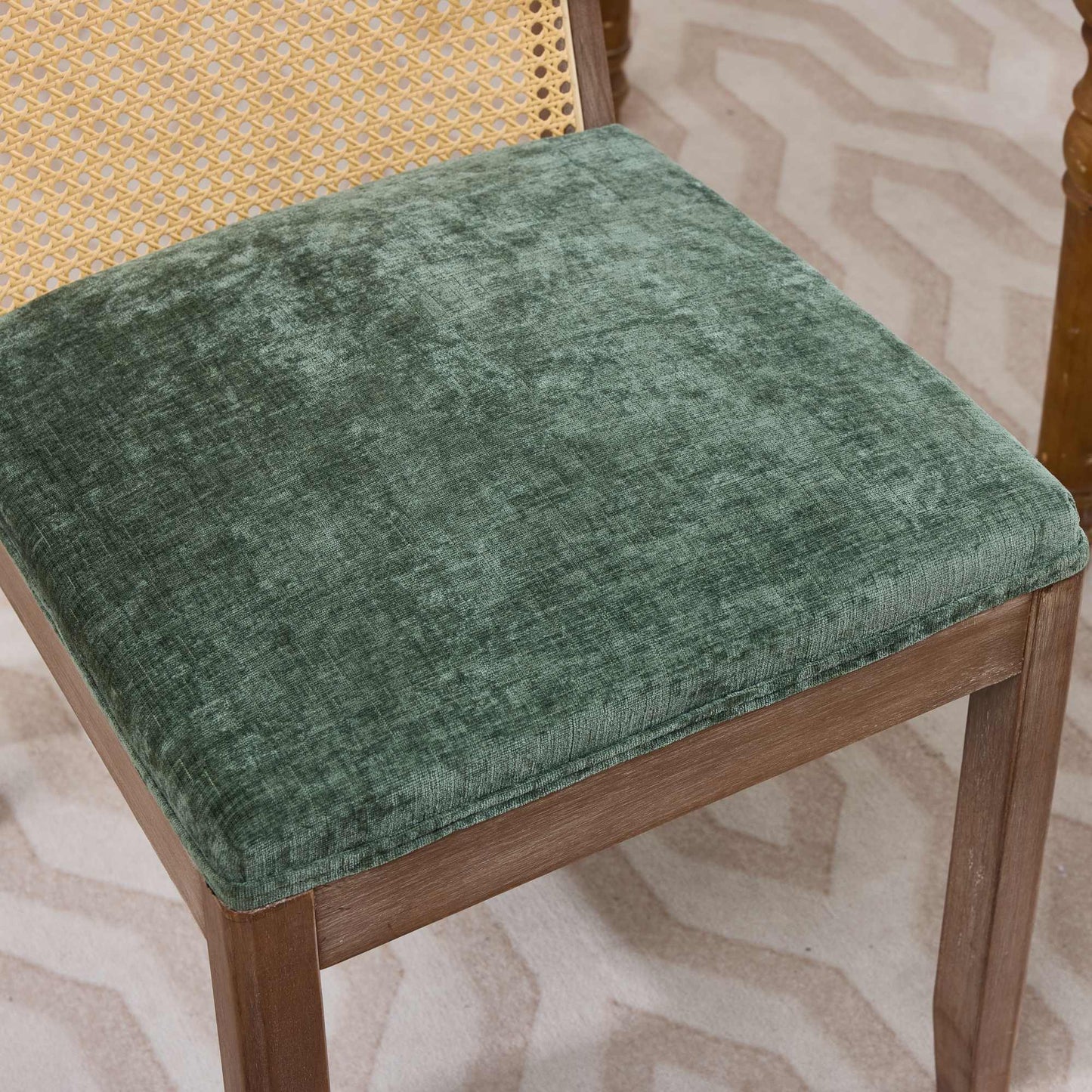 Set of 2 Curved Arched Cane Back Dining Chairs,Mid Century Farmhouse Side Chairs,Distressed Solid Wood Frame,Chenille Cushion with S-Spring and Sponge,Armless Accent Chairs for Kitchen,Green,SW1899OL image 12