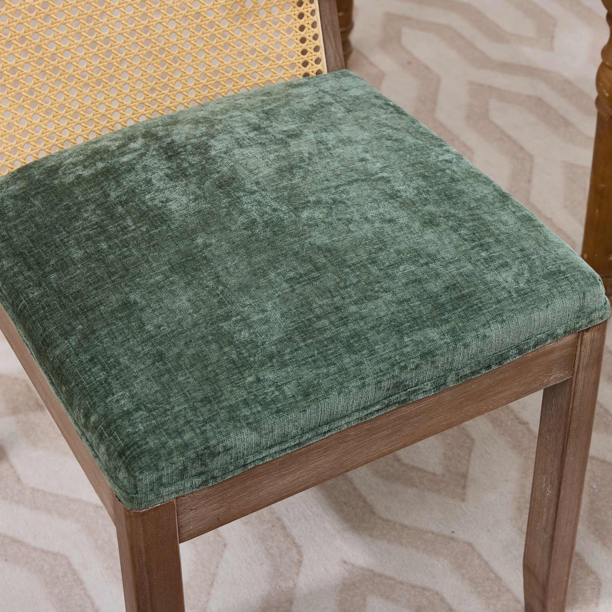 Set of 2 Curved Arched Cane Back Dining Chairs,Mid Century Farmhouse Side Chairs,Distressed Solid Wood Frame,Chenille Cushion with S-Spring and Sponge,Armless Accent Chairs for Kitchen,Green,SW1899OL image 12