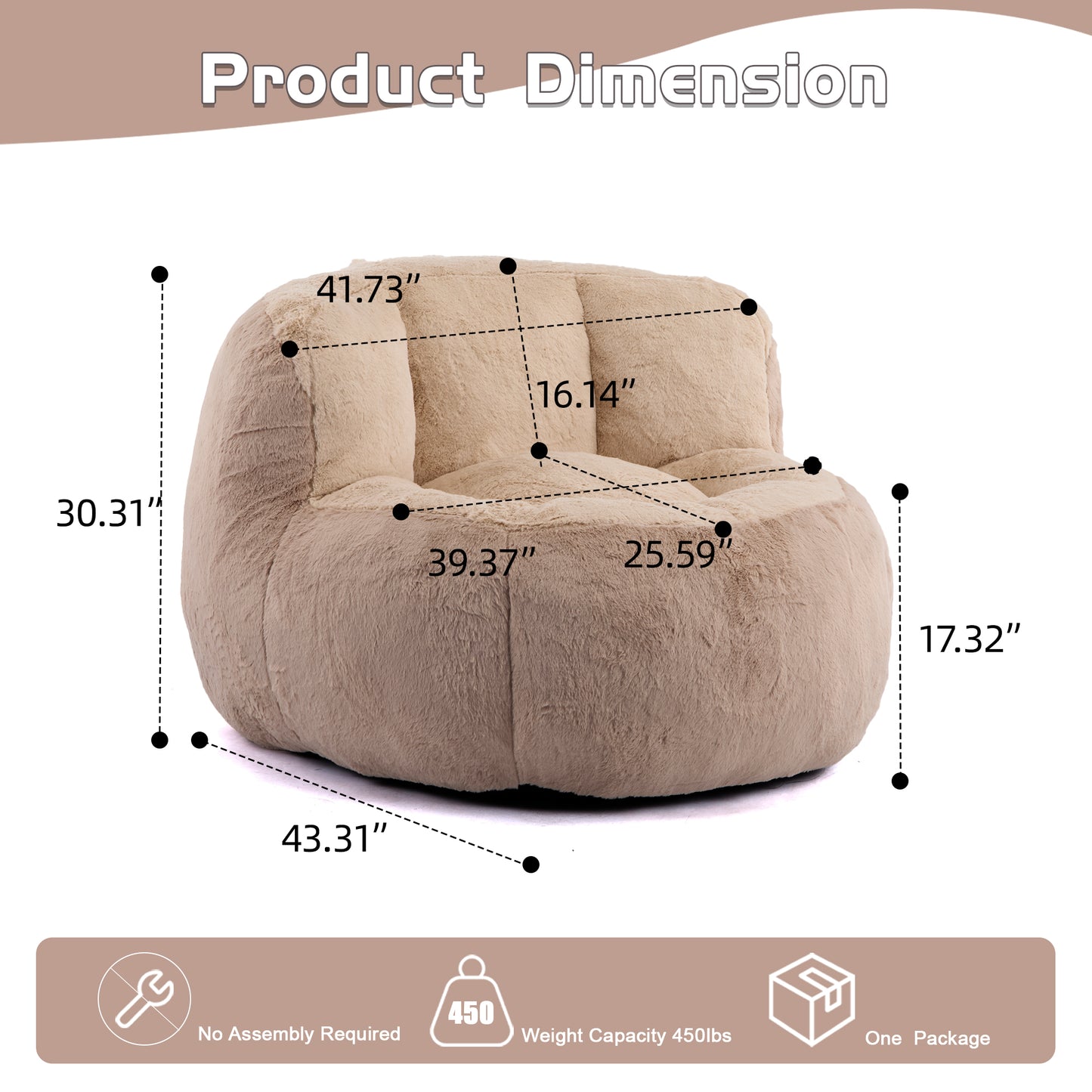 Oversized Bean Bag Chairs,Multicolor Faux Fur Couch Filled with Shredded Sponge,Large Lounger Sofa For Living Room,No Assembly Required,Brown+Camel image 5