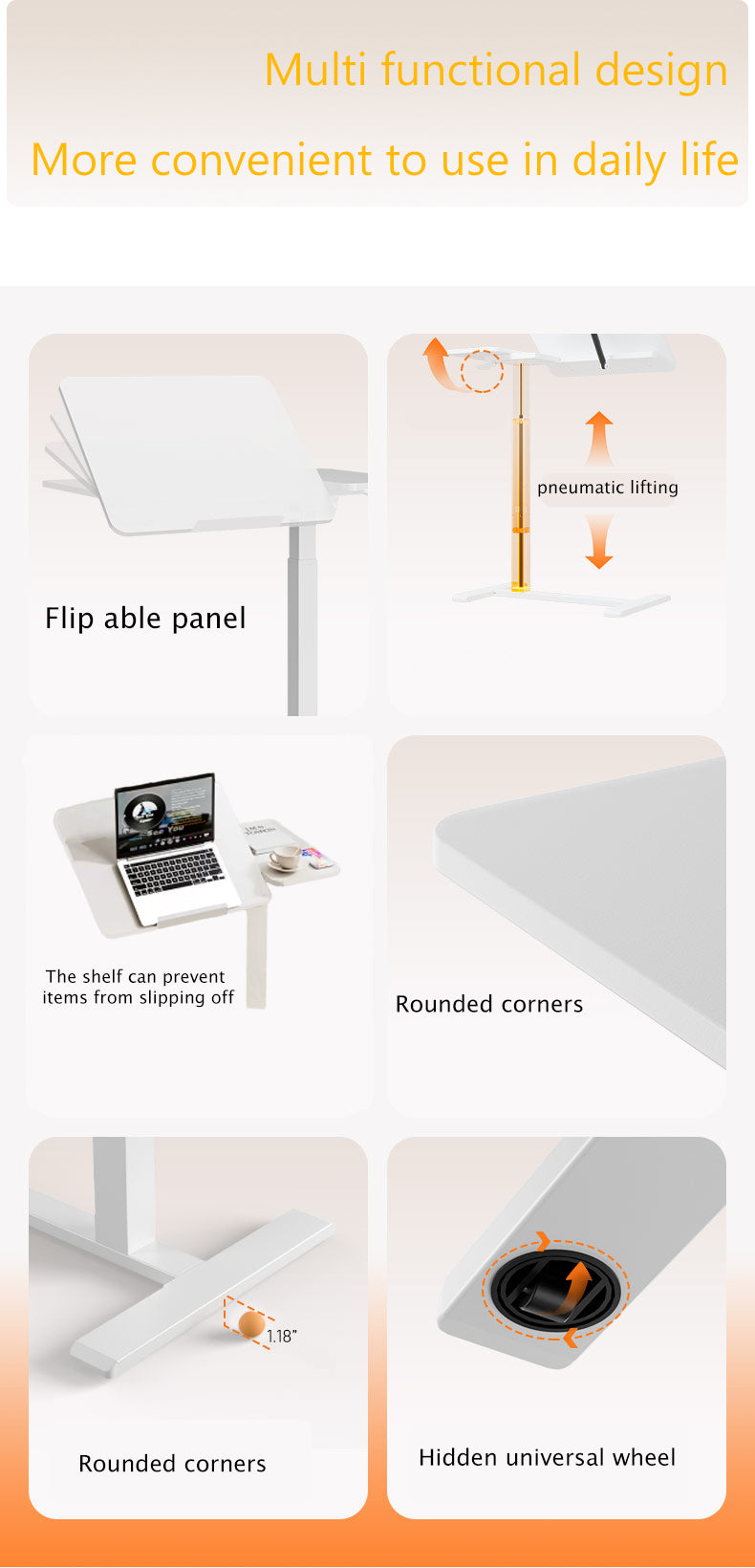 (UPGRADED) Overbed Bedside Desk, Mobile Rolling Laptop Stand Tilting Overbed Table with Wheels, Height Adjustable Tray Bedside Table for Laptop Bed Sofa, WHITE image 5