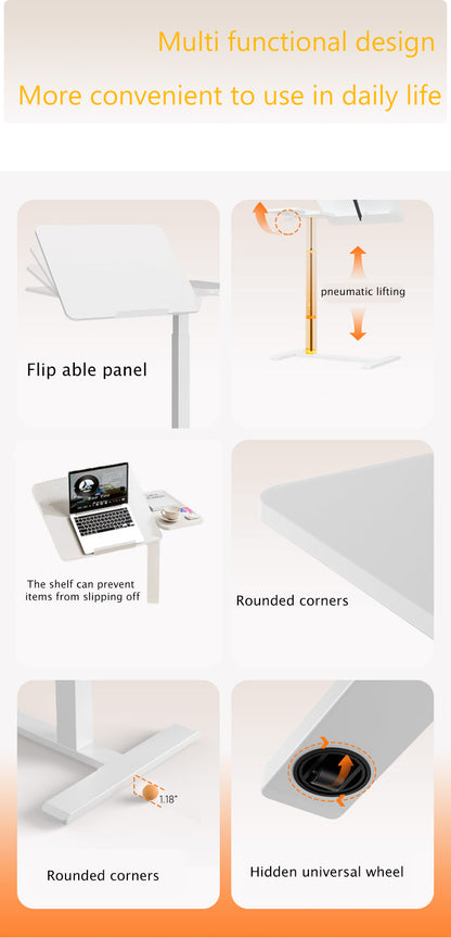 (UPGRADED) Overbed Bedside Desk, Mobile Rolling Laptop Stand Tilting Overbed Table with Wheels, Height Adjustable Tray Bedside Table for Laptop Bed Sofa, WHITE image 5