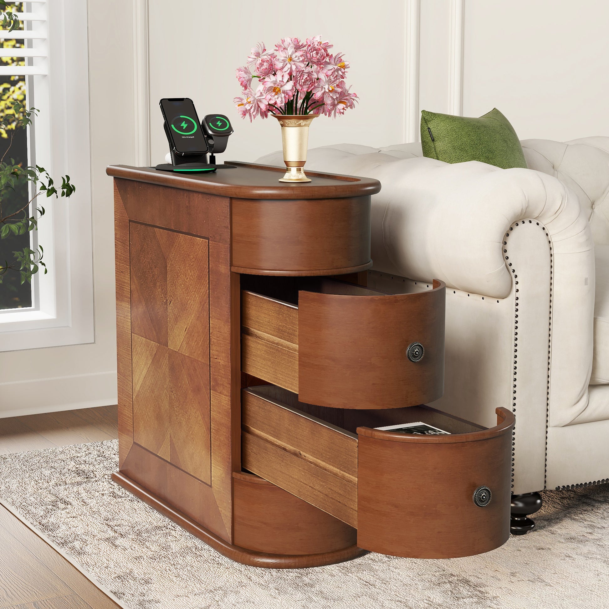 End Table with Charging Station,Sofa Side Table with Drawers, No Assembly Required(Expect Arrival Date 2025/4/16) image 3