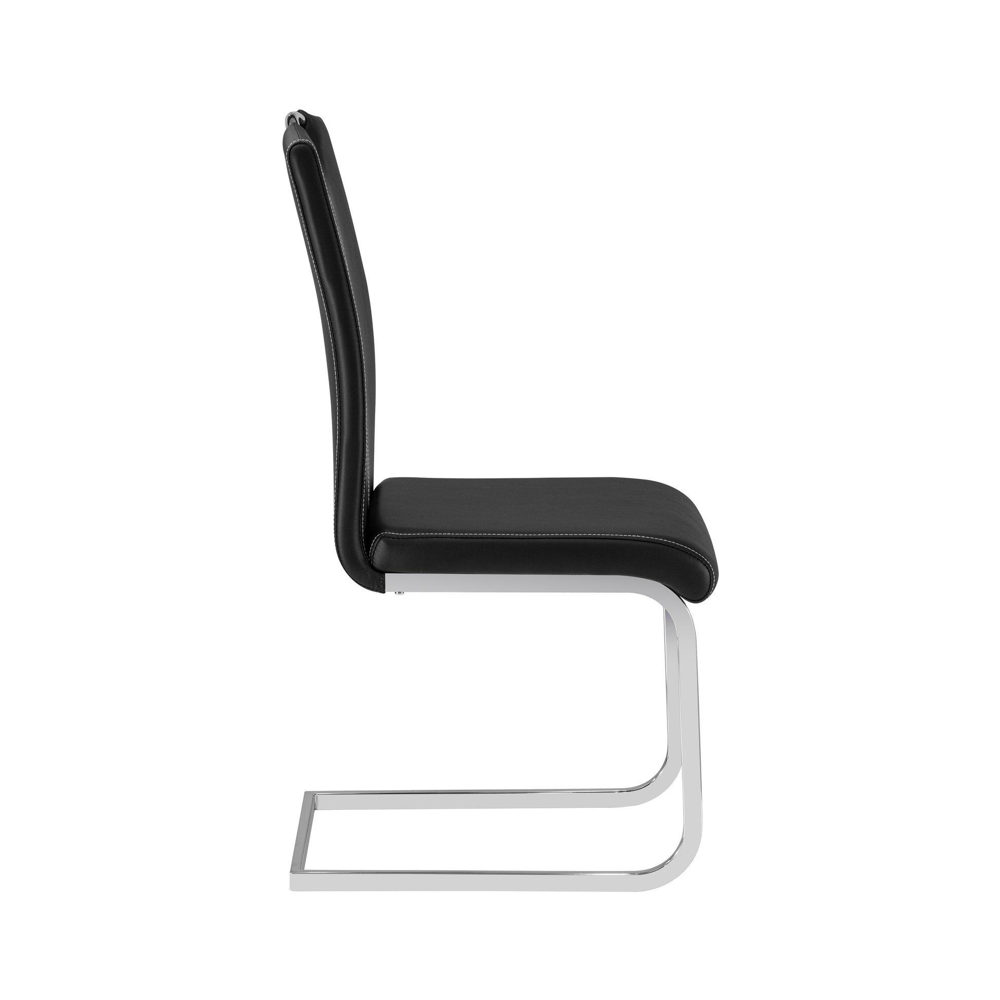 Modern Glam Dining Side Chairs Set of 2 Black Faux Leather Upholstery Chrome Finish Metal Legs Dining Room Furniture image 4