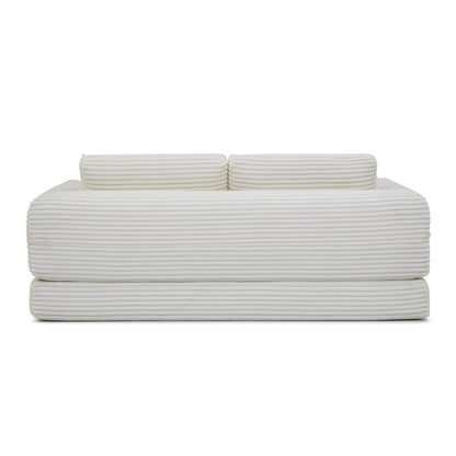 2-in-1 Folding Convertible Sofa Bed, Modern Corduroy Sleeper Couch with 2*pillows, Futon Modular Upholstered Boneless Sofa with Pull-Out Bed,Folding Floor Modular Couch for Living Room Beige image 11