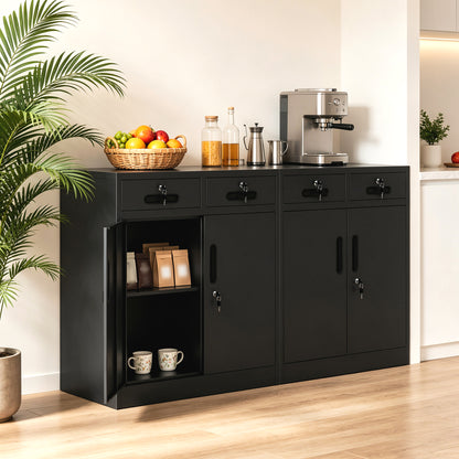 Metal Storage Cabinet with Lock and Two Drawers, 2-Door Office Storage Cabinet with 1 Adjustable Shelves, Heavy Duty Steel File Cabinet for Home, Office, Garage, School (Black, 35.5"H) image 9