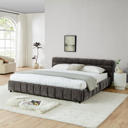 King Size Upholstered Bed,comfortable upholstered bed frame, Chenille fabric, with headboard and solid bed frame. With drawer for storage.-Dark Gray(88.5''*85.5''*31'') image 2