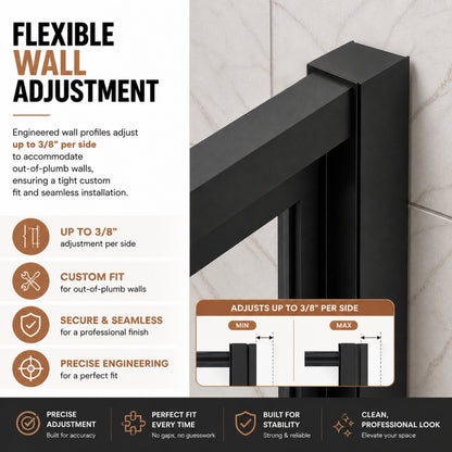 Semi-Frameless Pivot Hinged Glass Shower Door 44-48 in. W x 72 in. H,1/4" (6mm) Tempered Glass, Matte Black Finish, Reversible Glass Shower Door image 6