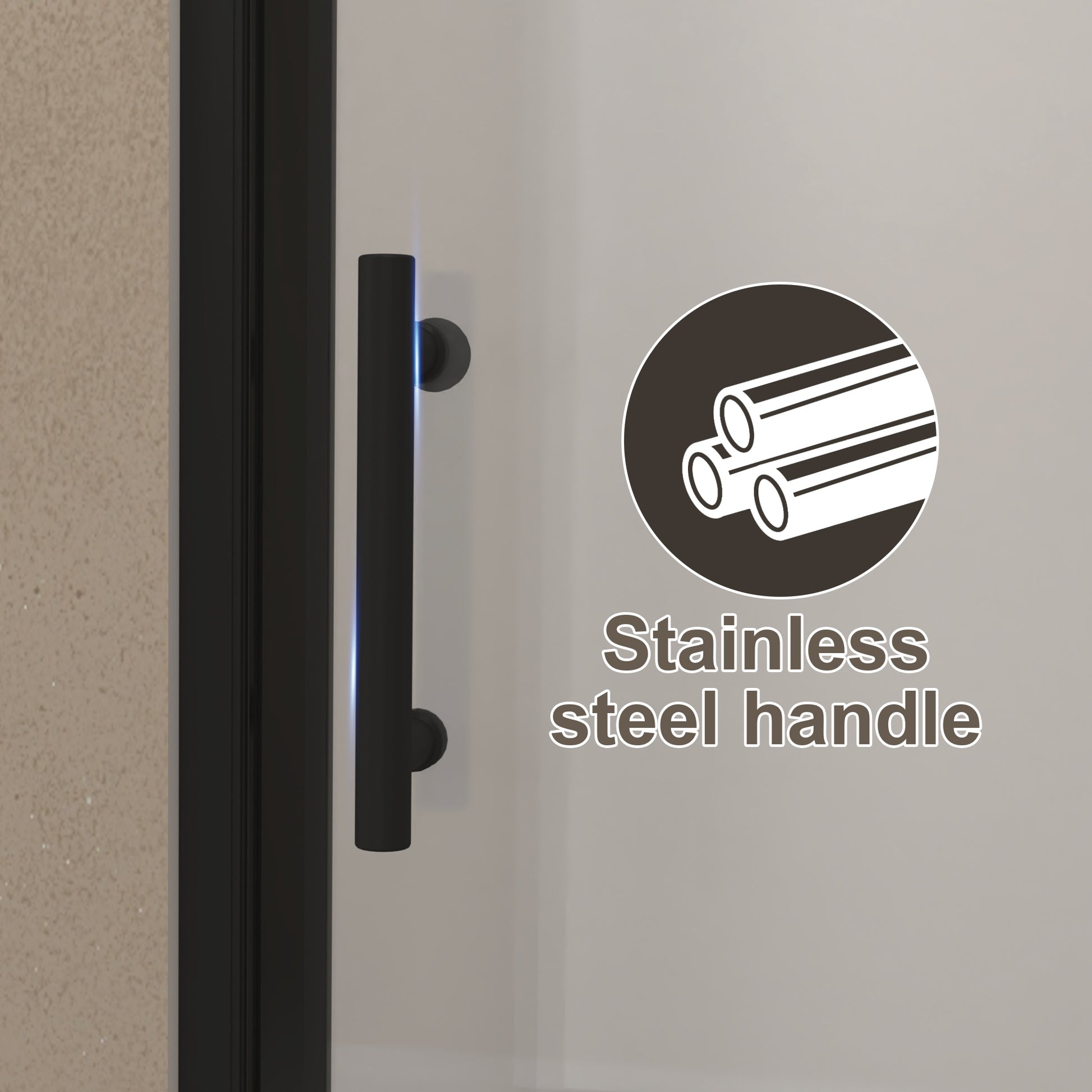 28"x 72" Pivot Shower Door, Matte Black Aluminum Frame, Half Frame,1/4"(6mm) Tempered Glass Explosion Proof Film,Stainless Steel Handle image 4