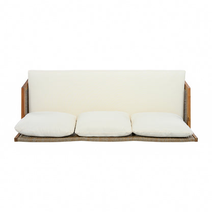 3 Piece Acacia Wood Patio Furniture Set, Outdoor Wicker Furniture Sectional Sofa Set with Coffee Table, 4 Seats Sofa Deep Seating with Soft Cushions for Garden, Backyard, Teak & Mix Brown & Cream image 9