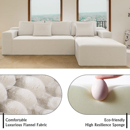 104.3*68.9"Modular sectional sofa seat,Upholstered compressed couch for living room,Bedroom,Apartment,No assembly required,2PC free combination,Plush corduroy fabric,WHTIE image 9