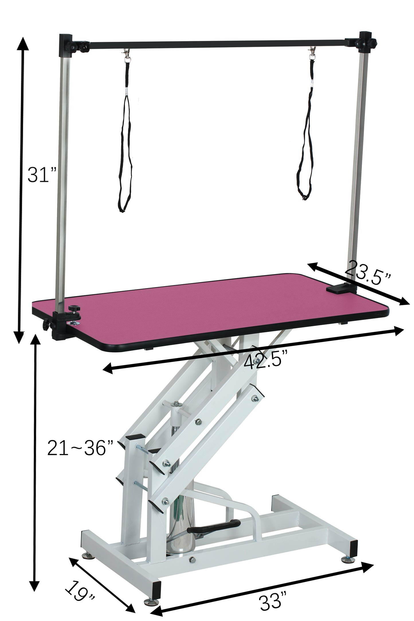 42.5INCH HYDRAULIC PET GROOMING TABLE WITH "H" ARM PINK image 2