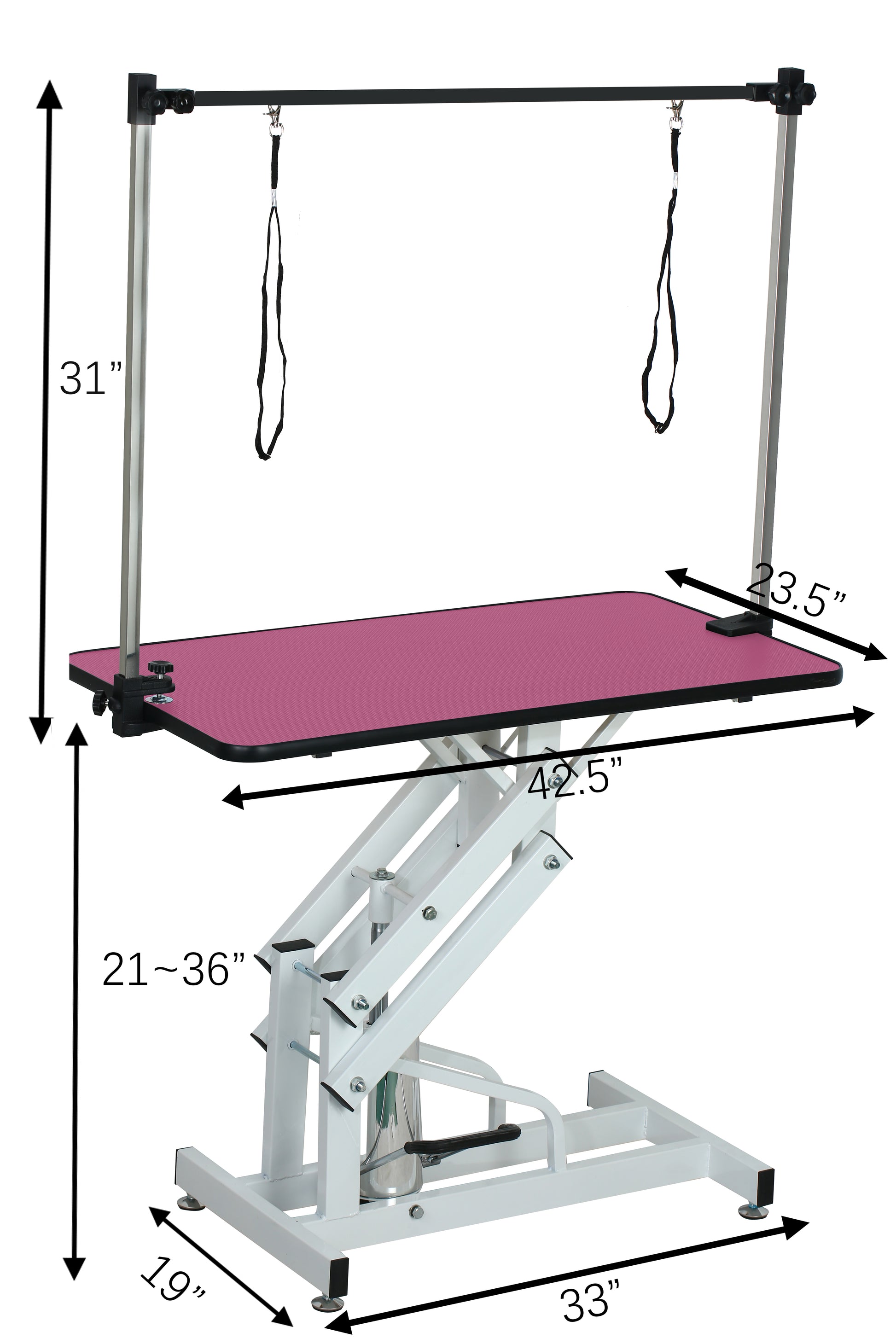 42.5INCH HYDRAULIC PET GROOMING TABLE WITH "H" ARM PINK image 2