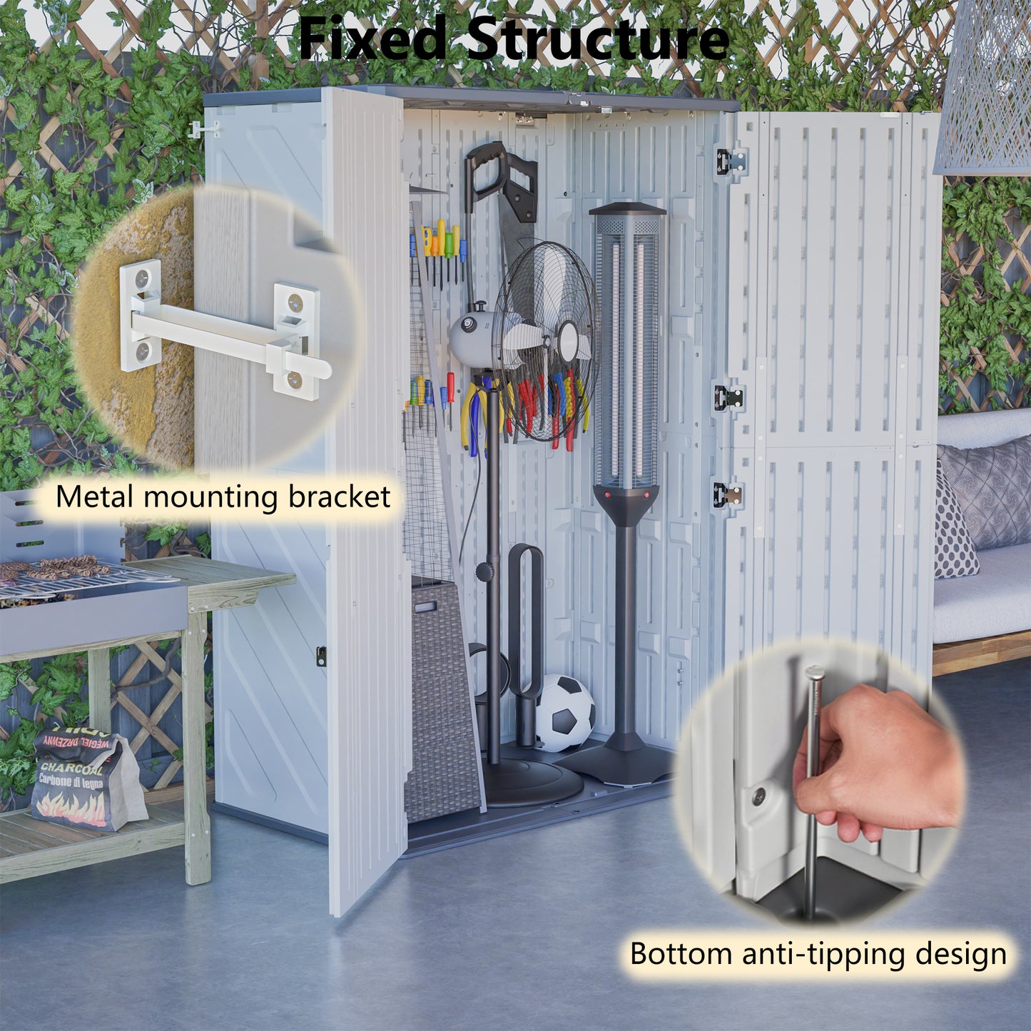 Rust Proof Resin Garden Equipment Storage - Weatherproof, Spacious, UV Resistant Material, Non-Partitioned image 7