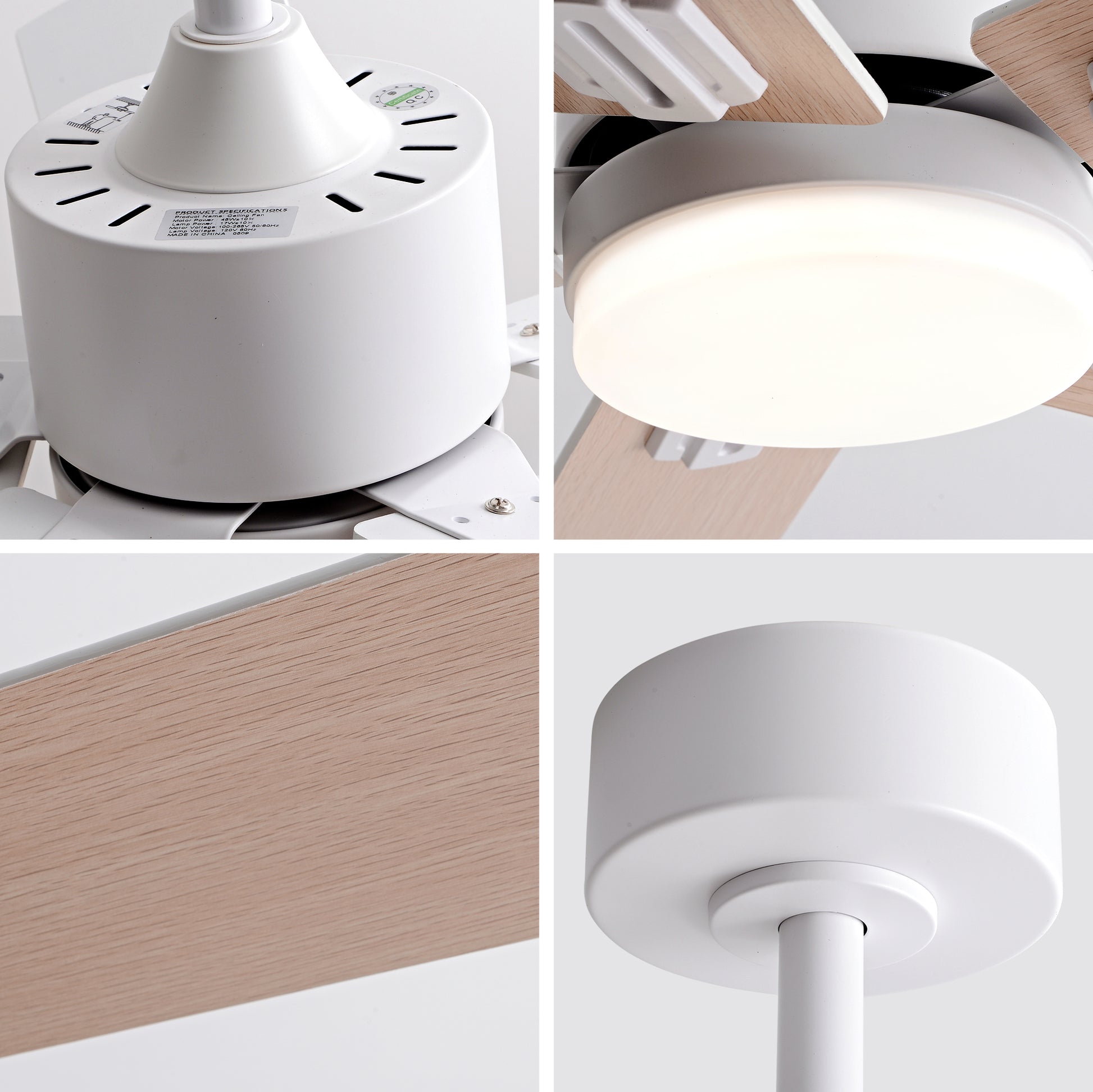 42-inch Ceiling Fan with Light and Remote Control, Low Profile Modern Ceiling Fan for Bedroom, 5 Blades with Dual White & Natural Wood Finish, Dimmable LED Light, Reversible 6-Speed Motor image 3