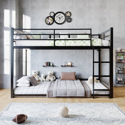 Bunk Bed with Ladder and high Guardrail Metal Bunk Bed, Storage Space, Noise Free,Twin Over Twin Size,BLACK image 3