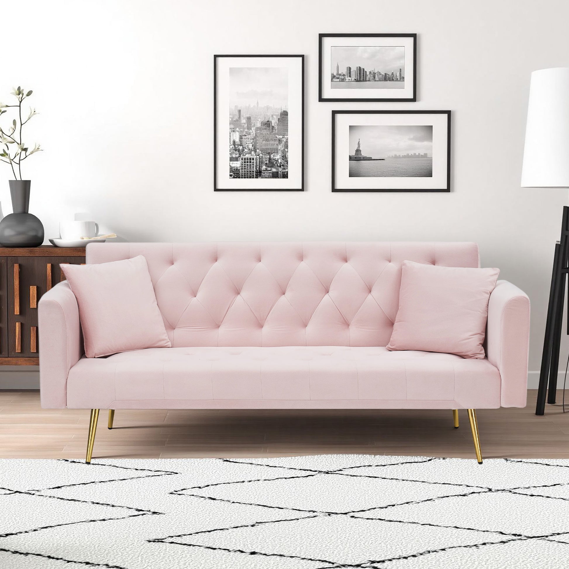 71 inch convertible love seat sofa, American retro pink velvet, suitable for small living room, bedroom, office image 3