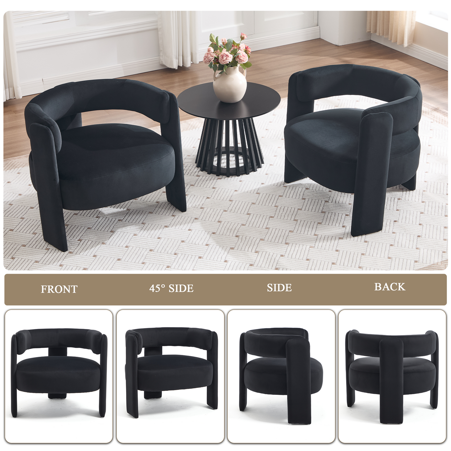 Accent Chair for Living Room, Velvet Comfy Single Sofa Chair Mid-Century Modern Armchair Wooden Legs for Bedroom Office Reading image 7