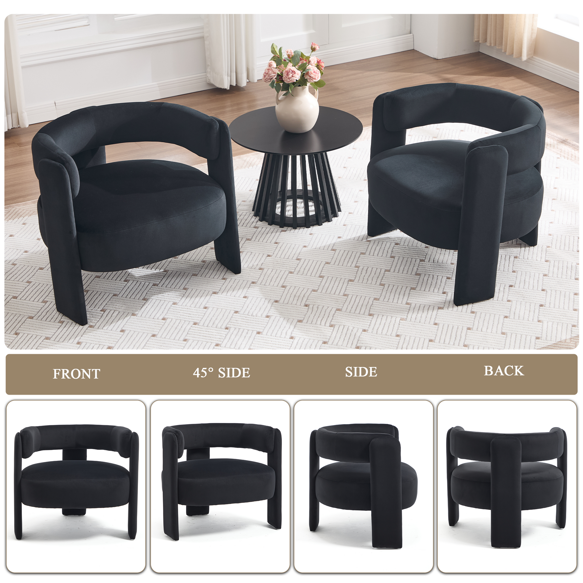 Accent Chair for Living Room, Velvet Comfy Single Sofa Chair Mid-Century Modern Armchair Wooden Legs for Bedroom Office Reading image 7