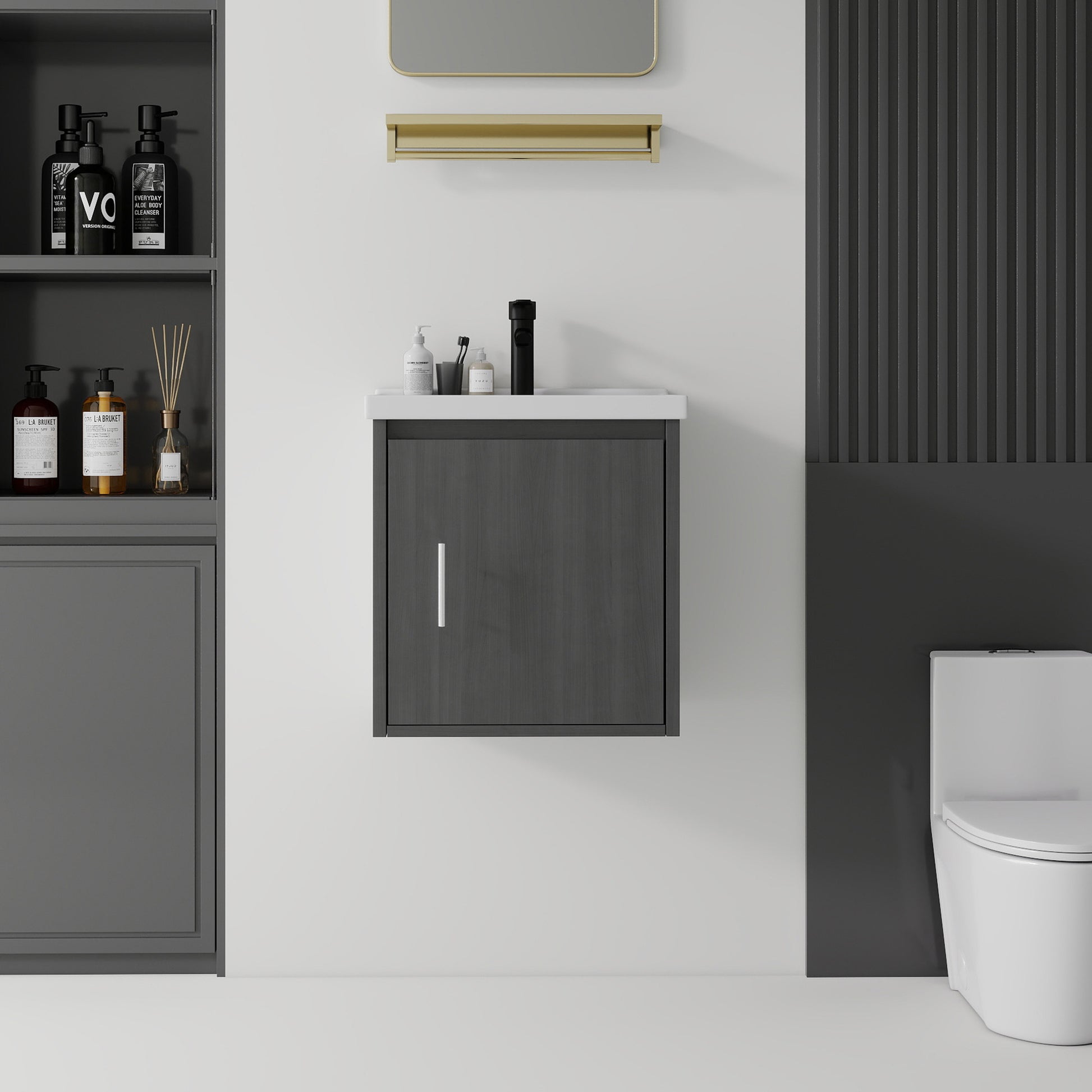 20 Inch Floating Bathroom Vanity with Sink, Soft-Close Door,Ceramic Sink,Plywood, Grey image 1