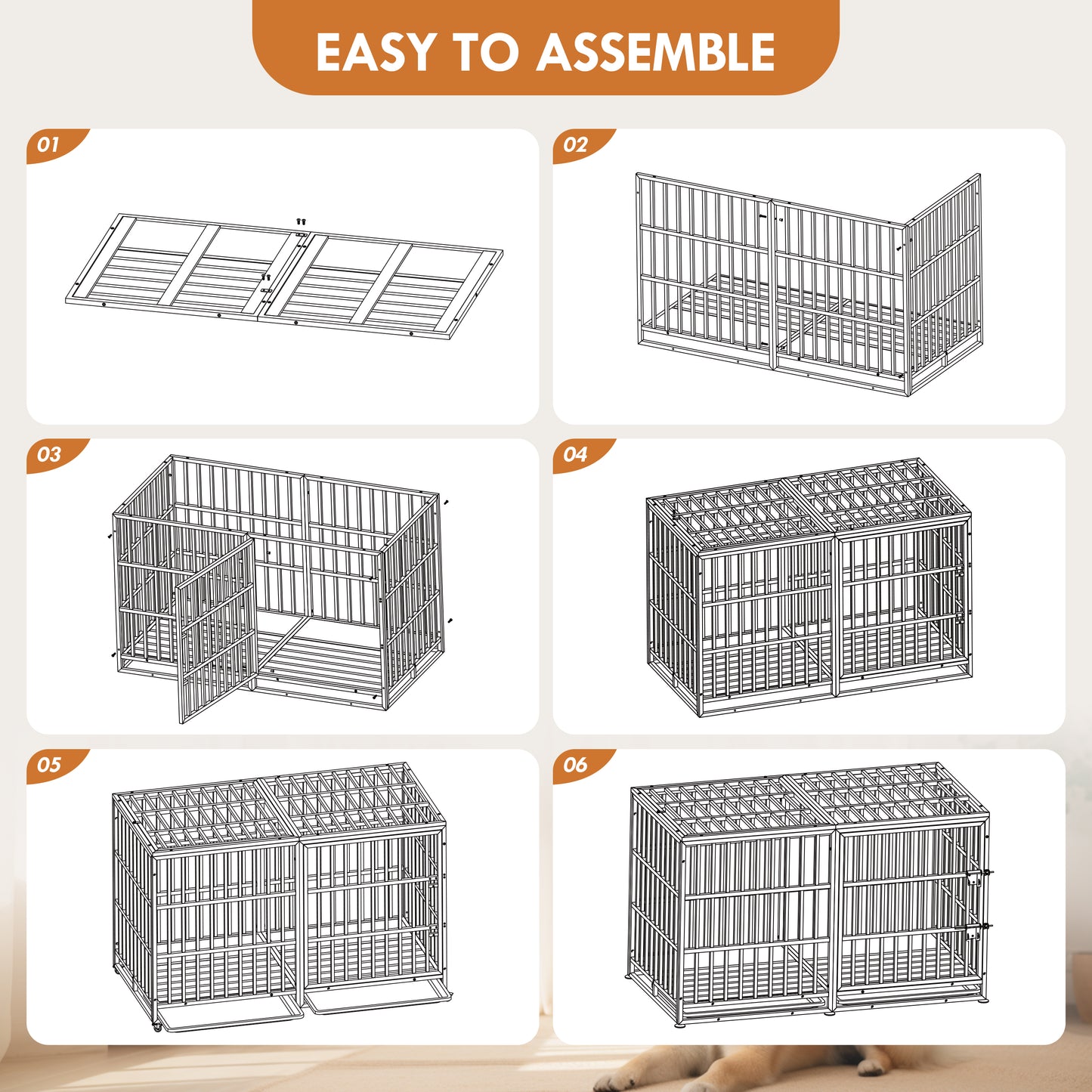 61" Extra Large Heavy Duty Dog Crate Dog cage Strong Metal Dog Kennels and Pens Crates for Large Dogs image 3