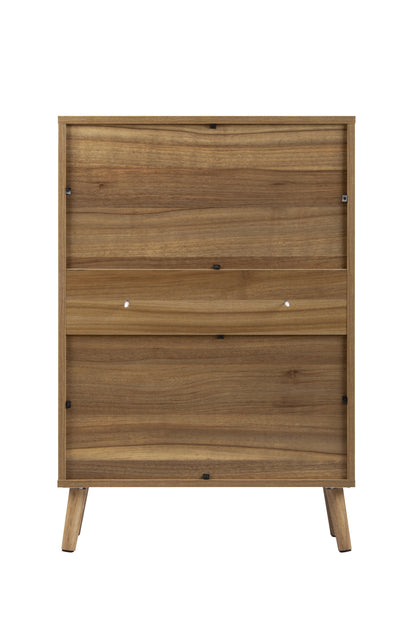 Japandi Narrow Shoe Cabinet with 2 Flip Drawers, Carved Floral Pattern Wooden Shoe Storage Organizer, Freestanding Hidden Shoe Rack for Entryway, Hallway, Living Room, 6.7"x23.63"x34.26",Walnut Brown image 9